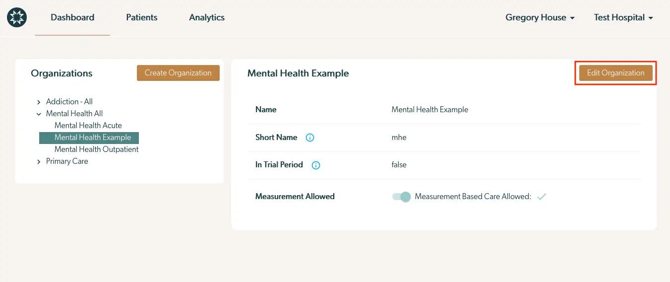 Mirah Dashboard - Edit Organization Mental Health Example