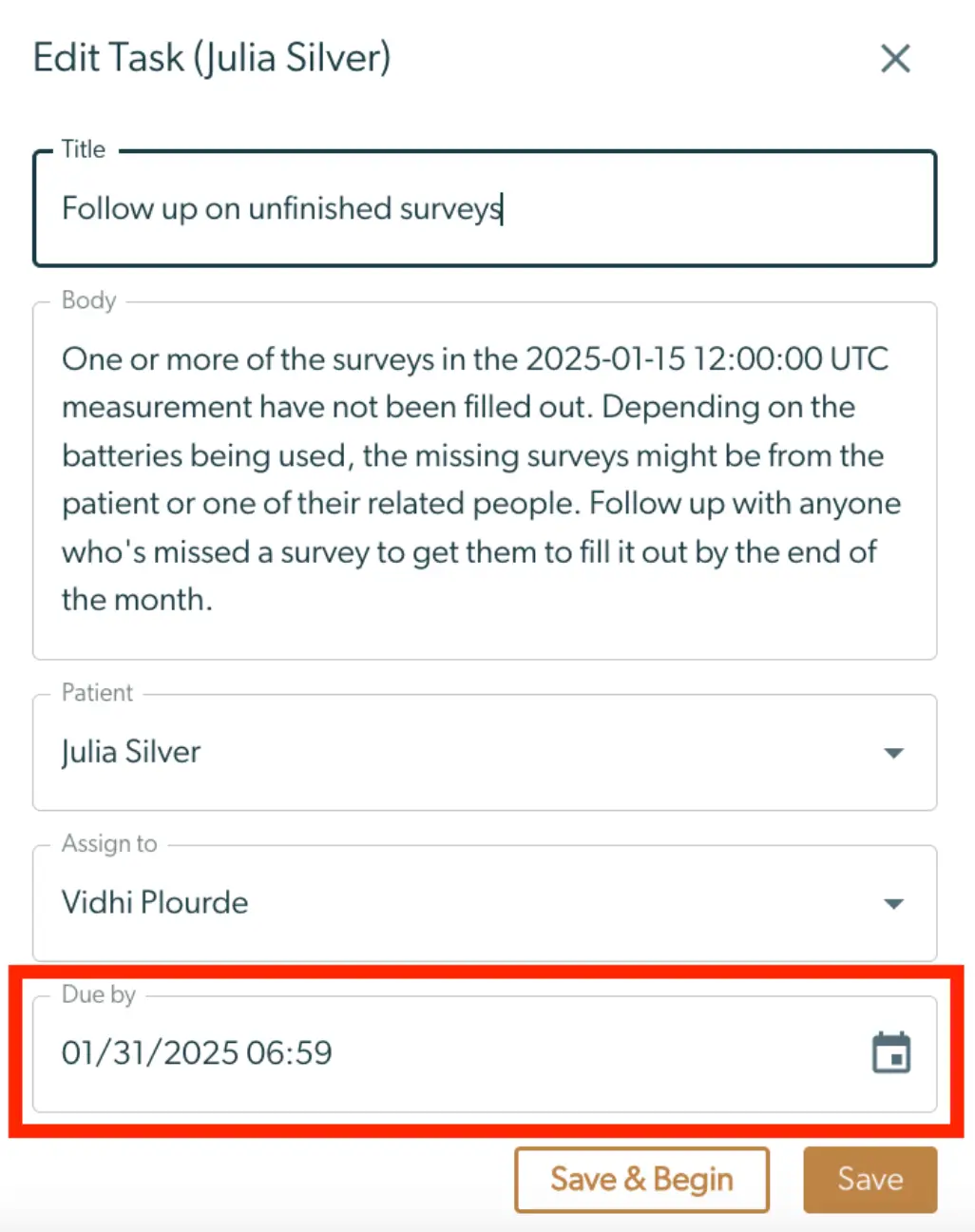 Mirah Collaborative Care Troubleshooting Guide - Edit Task for Julia Silver