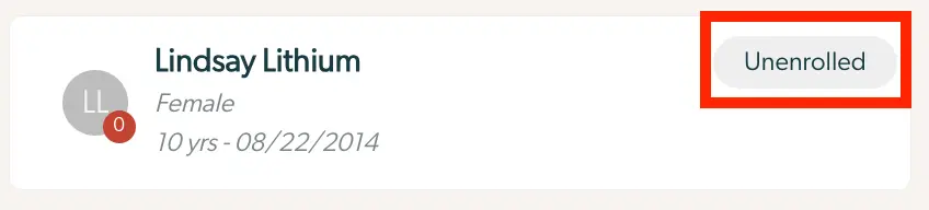 Mirah patient profile for Lindsay Lithium showing unenrolled status