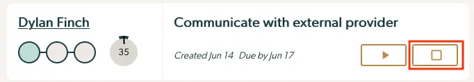 Mirah Collaborative Care Dashboard task entry for Dylan Finch, task to communicate with external provider.