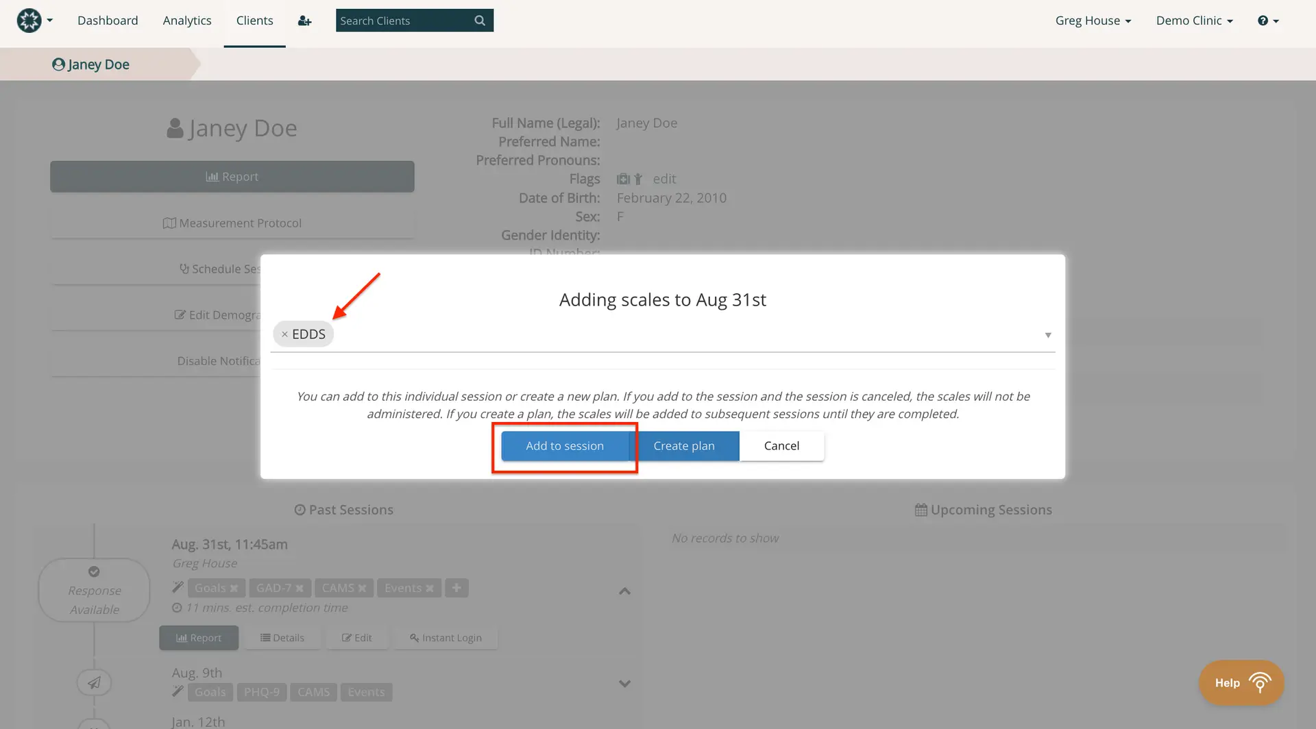 Mirah platform, Adding scales to Aug 31st for client Janey Doe