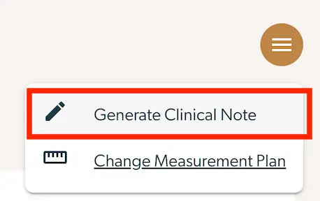 Mirah Collaborative Care menu with Generate Clinical Note and Change Measurement Plan options.