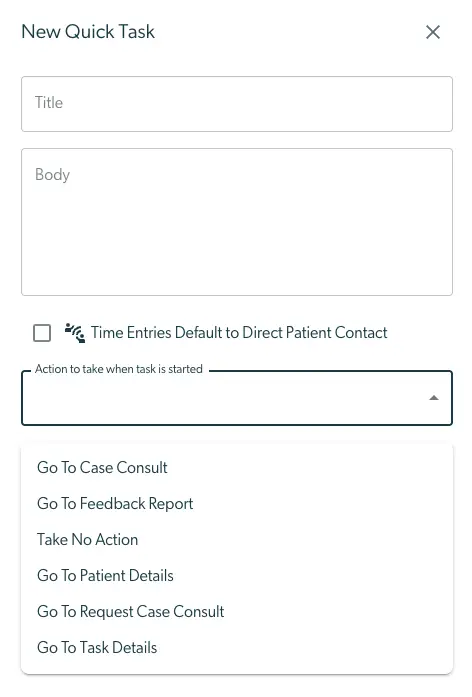 Mirah Collaborative Care New Quick Task screen