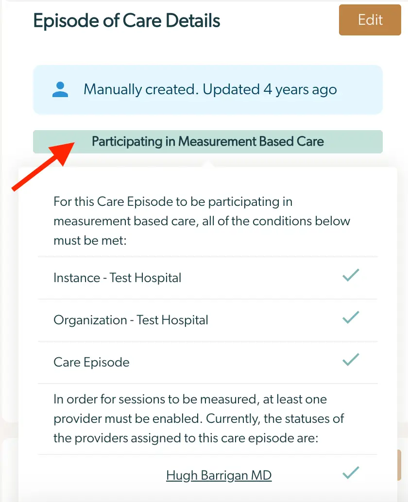 Mirah Episode of Care Details - Participating in Measurement Based Care