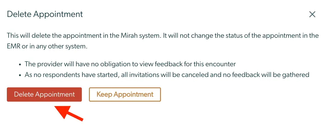 Mirah - Delete Appointment Confirmation Dialog