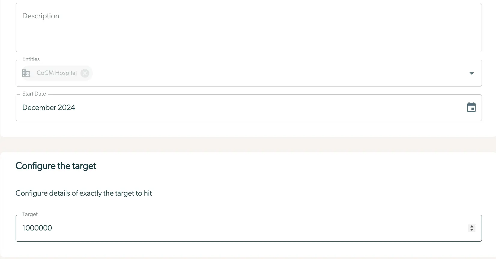 Mirah Collaborative Care Implementation Targets Setup Screen