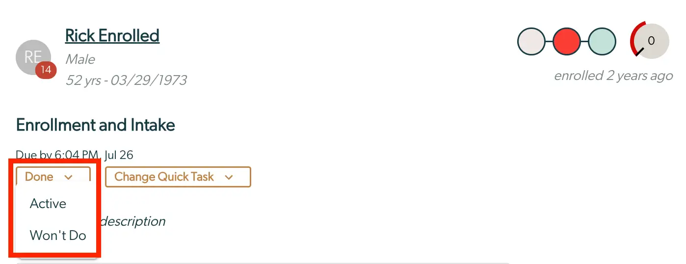 Mirah Collaborative Care - Tasks - Change Status and Template of a Task for Rick Enrolled