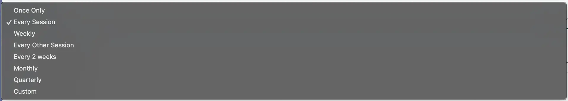 Mirah Measurement Protocol Tool dropdown menu showing frequency options for advanced measures use.