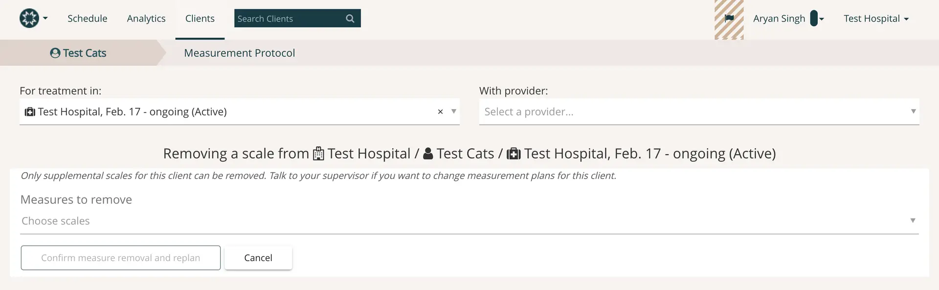 Mirah platform, Measurement Protocol, Removing a scale from Test Hospital for Test Cats