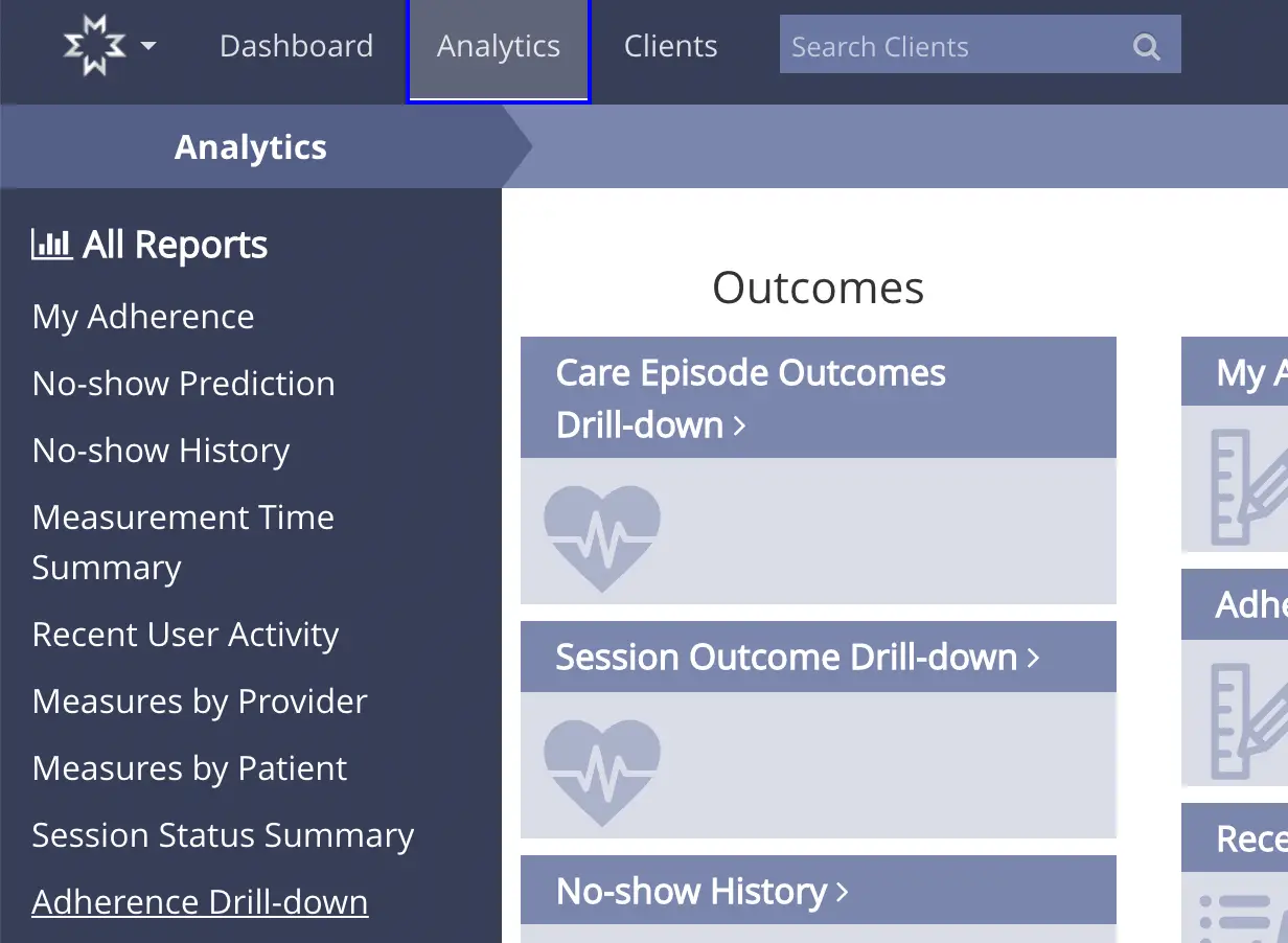 Mirah Analytics section showing All Reports and Outcomes options