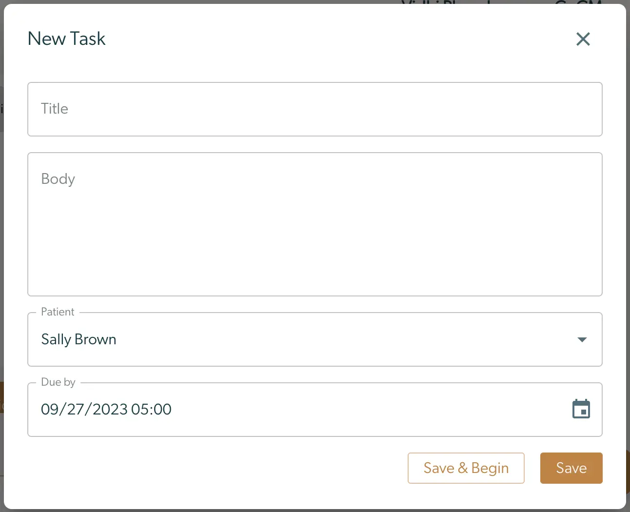 Mirah Collaborative Care New Task creation screen