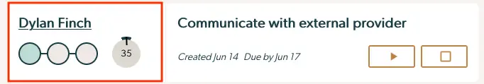 Mirah Collaborative Care Dashboard task for Dylan Finch to communicate with external provider