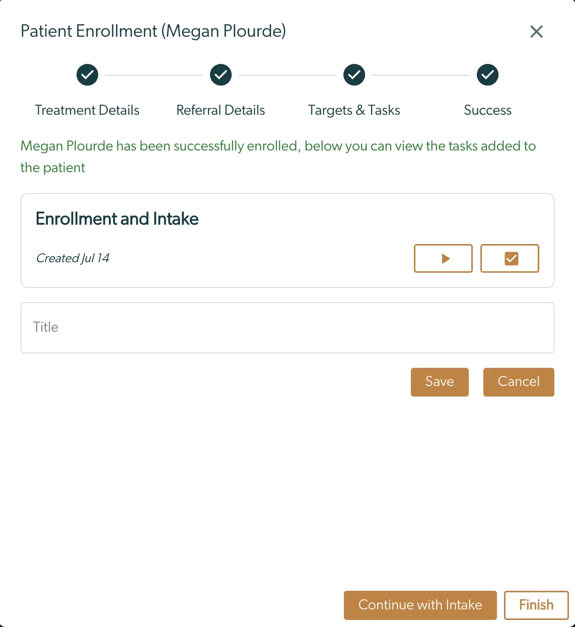 Mirah Collaborative Care Patient Enrollment screen for Megan Plourde