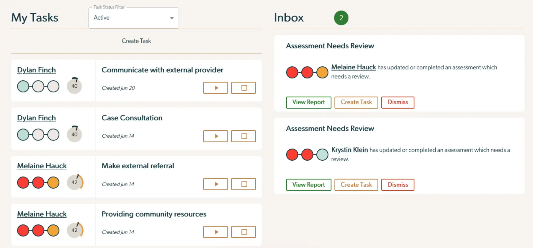 Collaborative Care Dashboard - My Tasks and Inbox