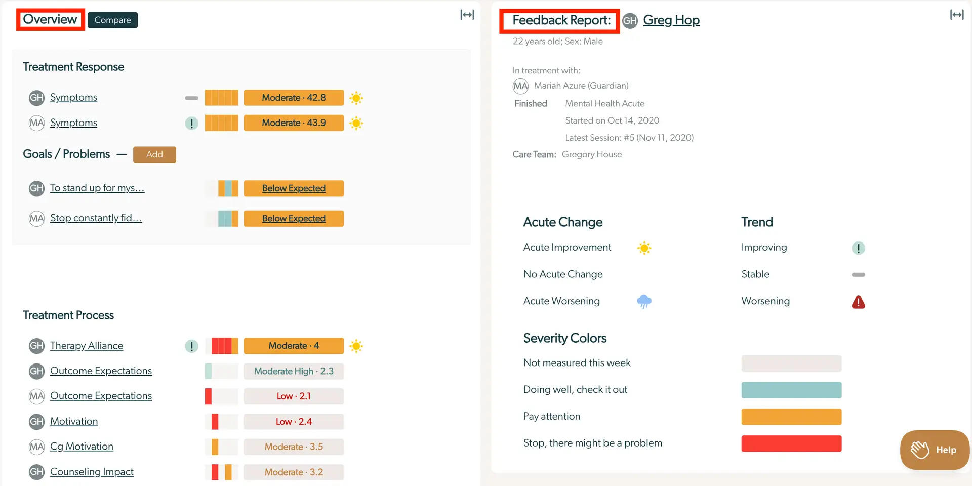 Mirah Enhanced Feedback Report for Greg Hop, Overview and Feedback Report sections