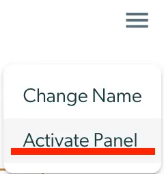 Mirah Collaborative Care panel management dropdown menu with options to change name and activate panel.
