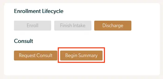 Mirah Collaborative Care Case Consult screen showing Enrollment Lifecycle and Consult options