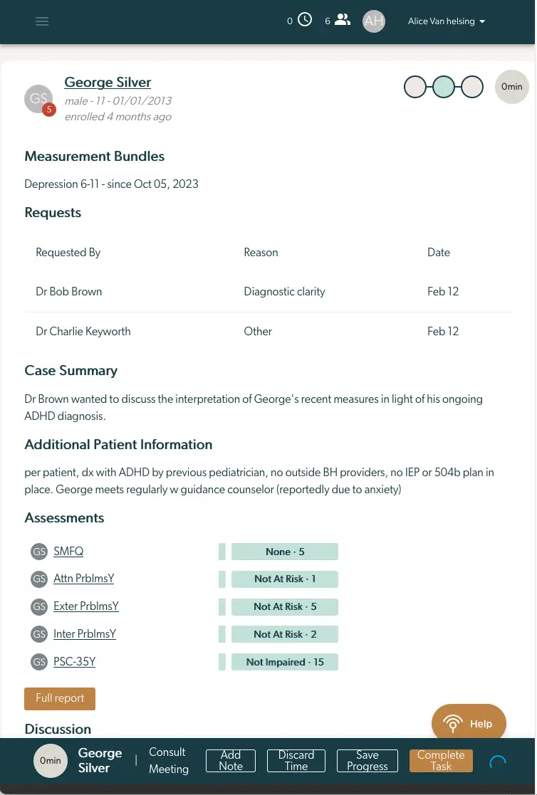 Mirah Collaborative Care Case Consult screen for George Silver