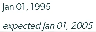 Mirah Patient Interface date discrepancy showing entered date Jan 01, 1995 and expected date Jan 01, 2005.