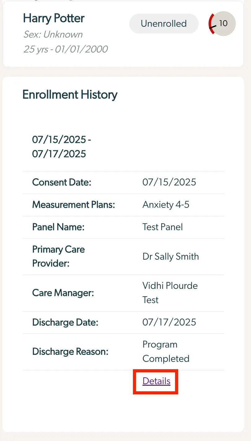 Mirah Collaborative Care Patients Discharge Screen for Harry Potter