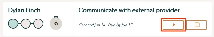 Mirah Collaborative Care Dashboard task entry for Dylan Finch to communicate with external provider
