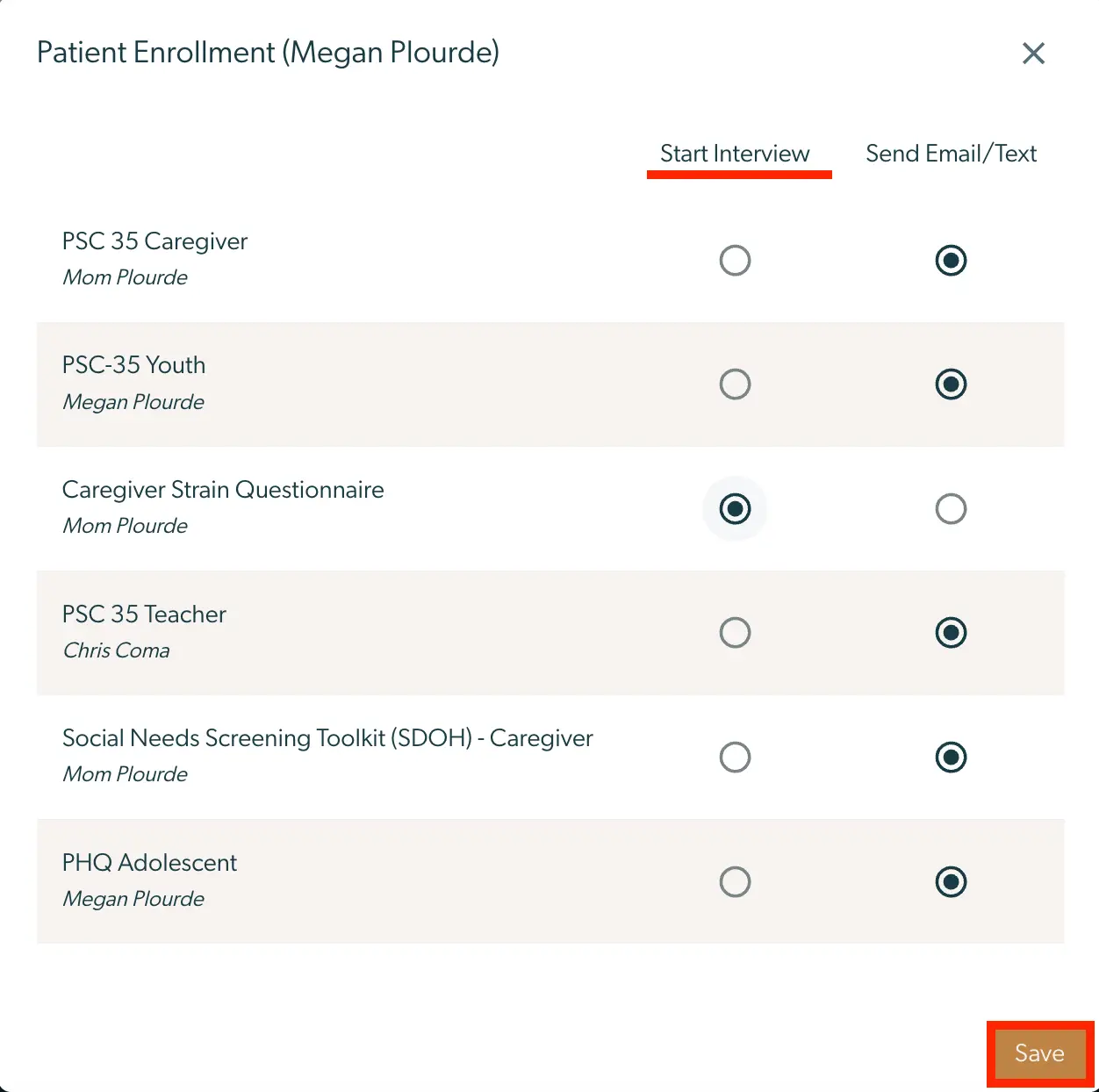 Mirah Collaborative Care Patient Enrollment screen for Megan Plourde
