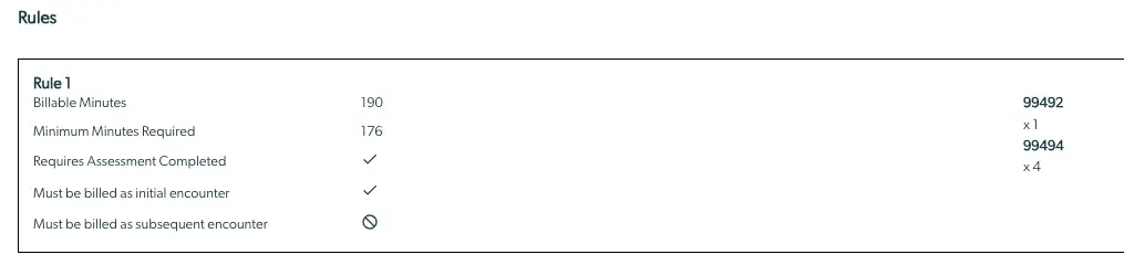 Mirah Collaborative Care Billing Insights Rules section