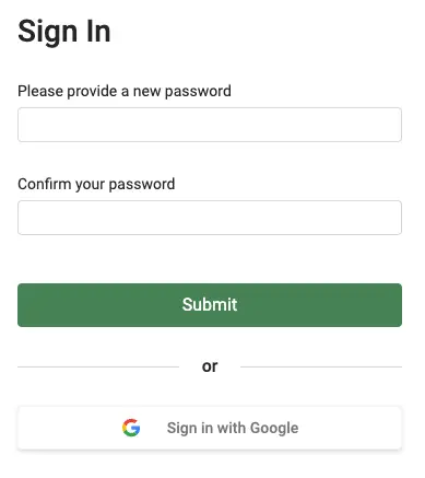 Mirah Sign In - Password Reset Screen