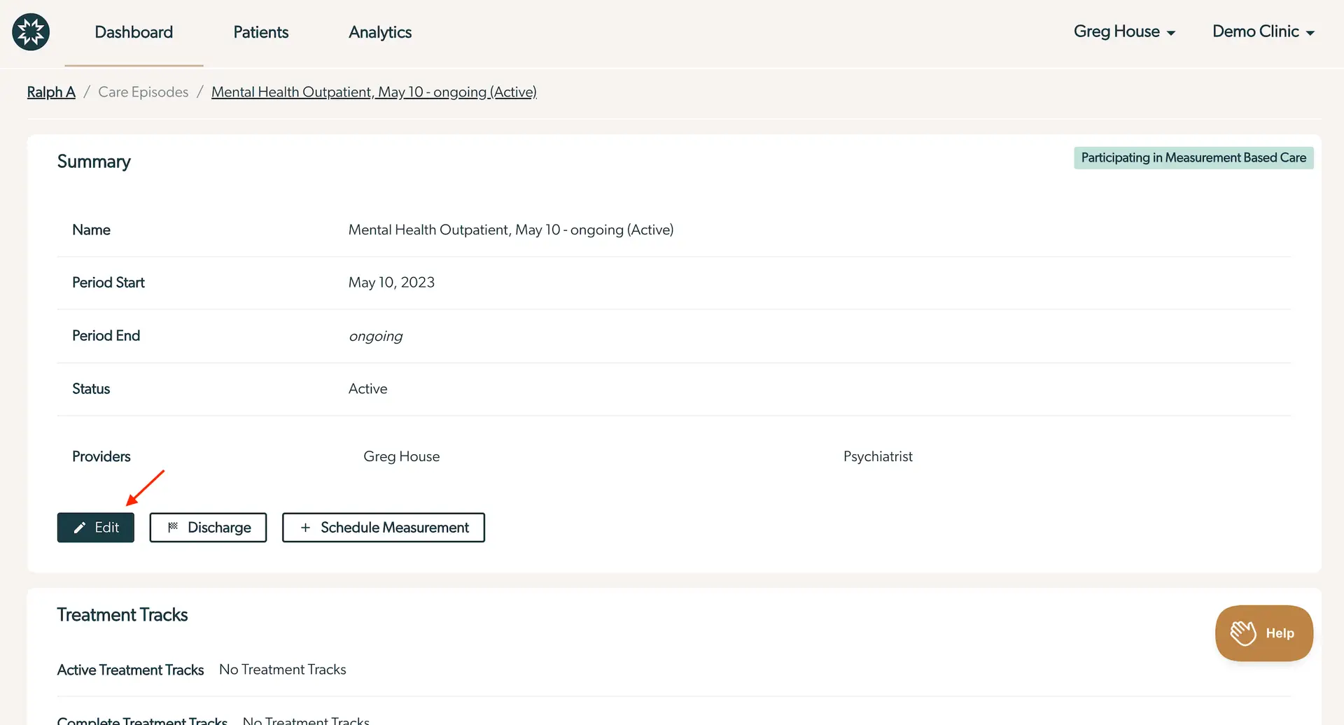 Mirah platform Care Episodes page for Ralph A, Mental Health Outpatient, May 10 - ongoing