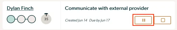 Mirah Collaborative Care Dashboard task entry for Dylan Finch to communicate with external provider, created June 14, due June 17.
