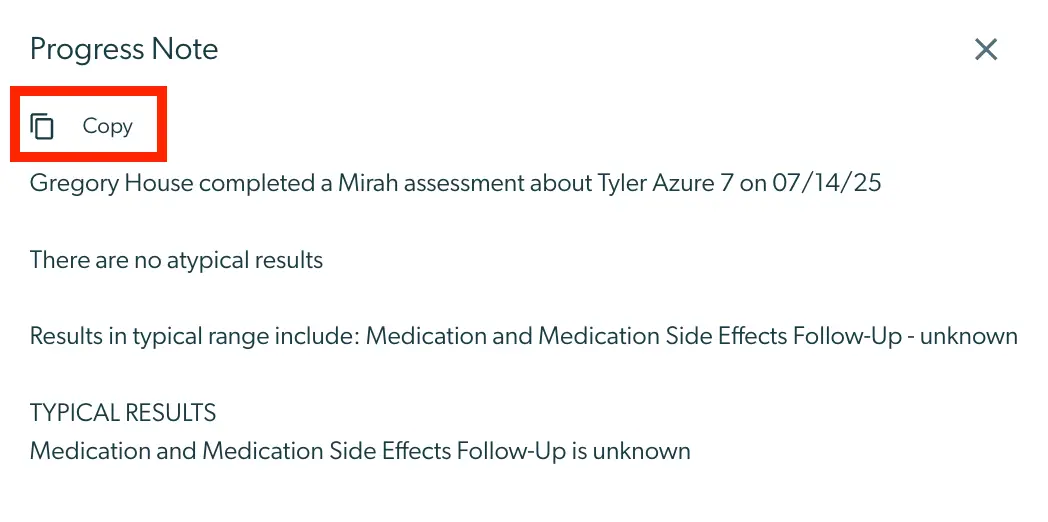 Mirah Enhanced Feedback Report Progress Note