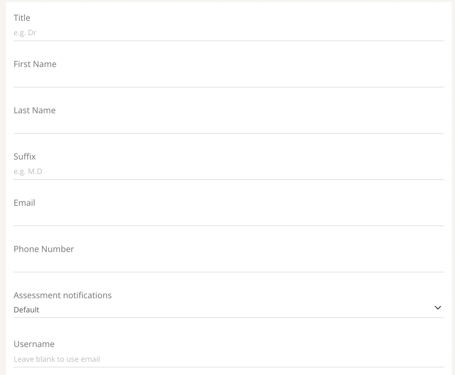 Mirah platform user creation screen for primary care physicians