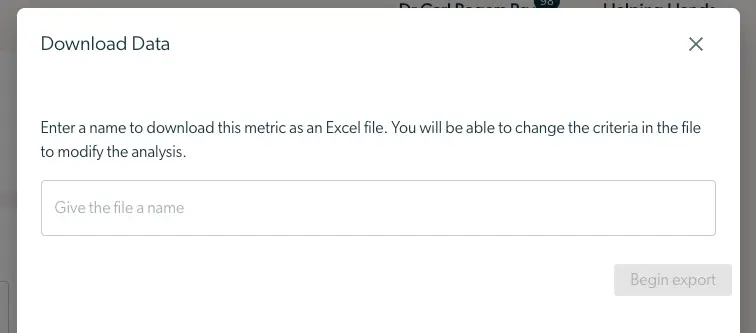 Mirah Outcomes Framework - Download Results modal for exporting data