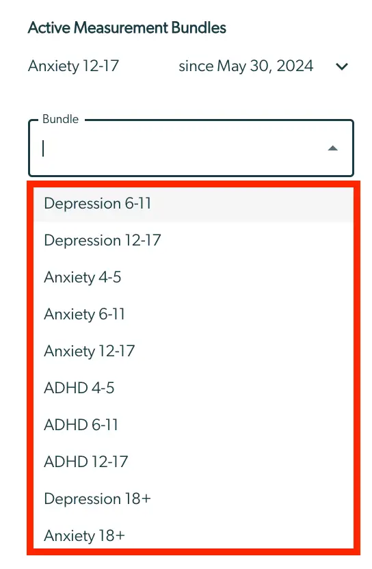Mirah Collaborative Care Active Measurement Bundles dropdown menu