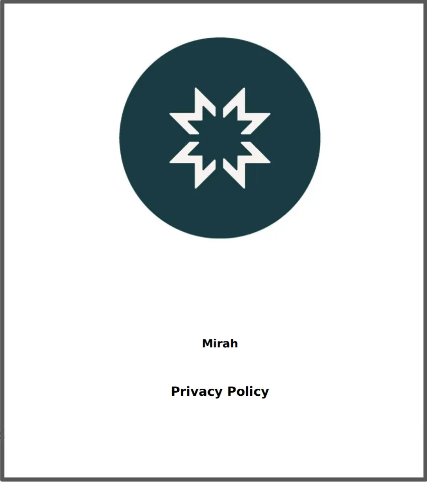 Mirah Privacy Policy page with Mirah logo