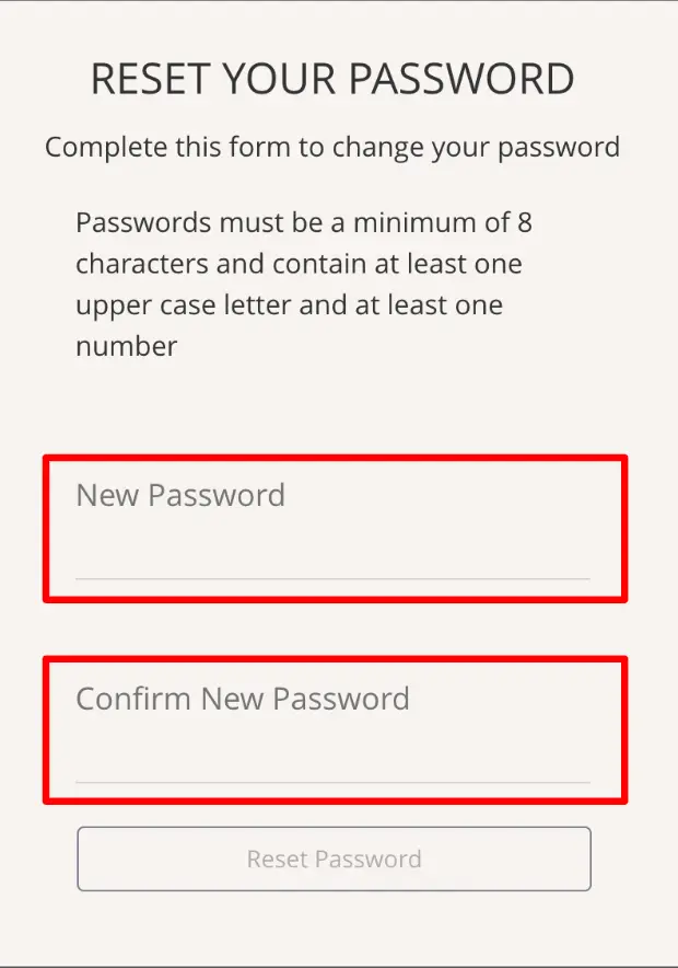 Mirah platform reset your password screen for related person