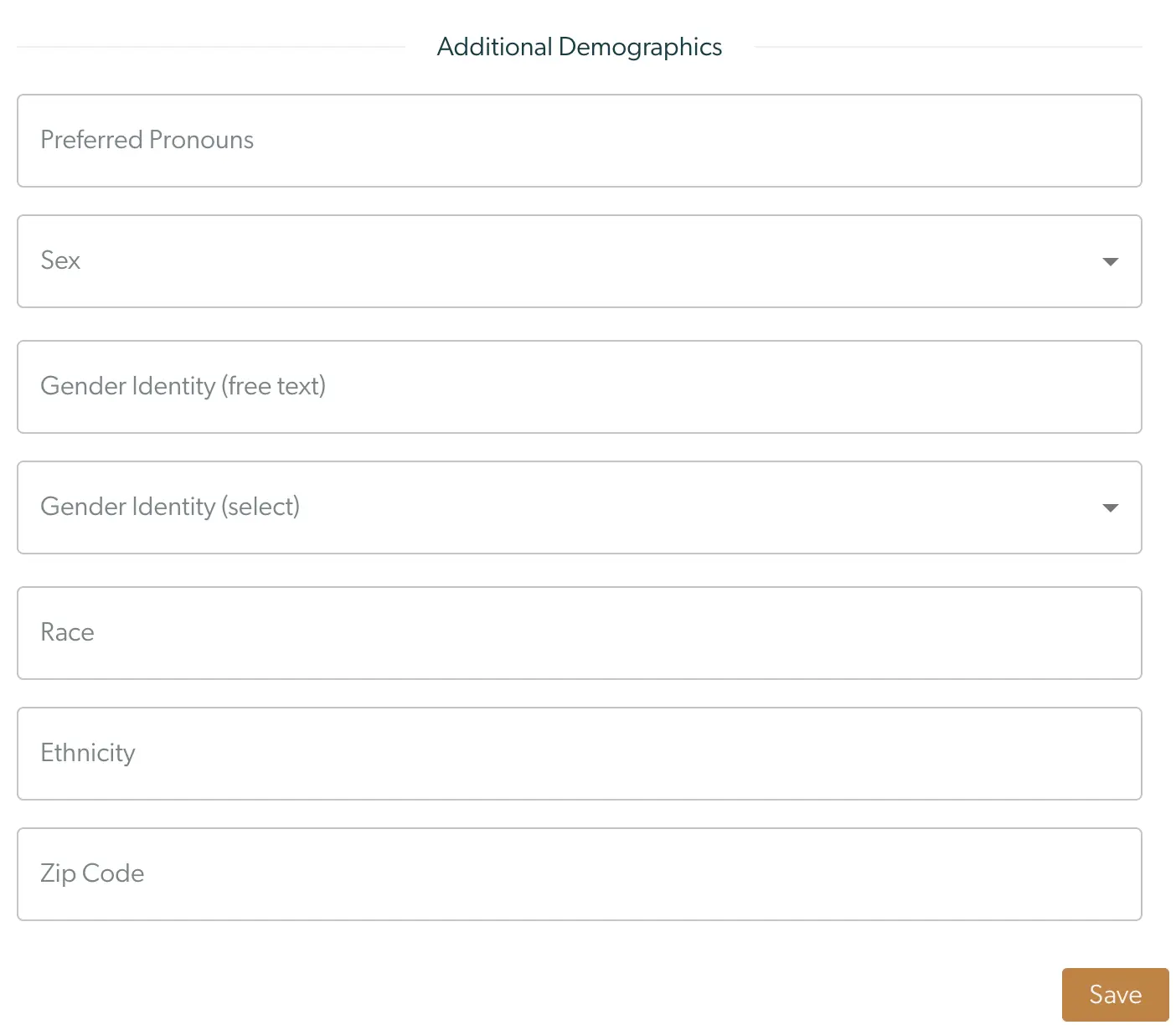 Mirah Collaborative Care - Patients - Additional Demographics screen for adding a new patient