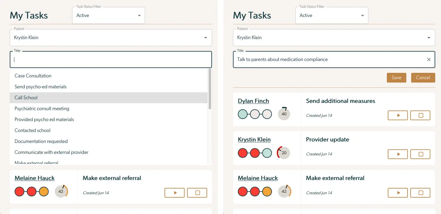 Mirah Collaborative Care My Tasks Dashboard with task creation and task list for prioritizing tasks