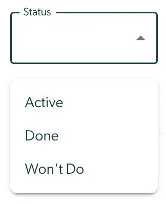 Mirah Collaborative Care Task Status Dropdown Menu