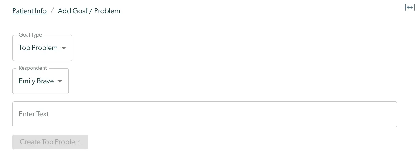 Mirah Patient Info Add Goal Problem screen