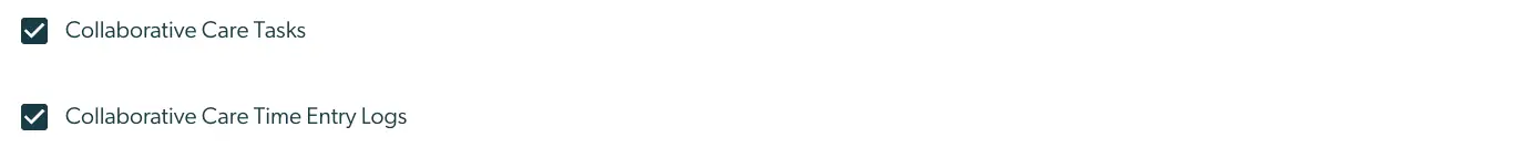 Mirah Collaborative Care Tasks and Time Entry Logs options